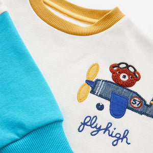 White/Blue/Red Colourblock Character Crew Neck 100% Cotton Sweatshirt (3mths-6yrs)