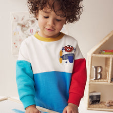 Load image into Gallery viewer, White/Blue/Red Colourblock Character Crew Neck 100% Cotton Sweatshirt (3mths-6yrs)

