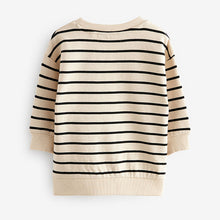 Load image into Gallery viewer, Ecru Cream Stripe Dinosaur Embroidered Crew Neck Sweatshirt (3mths-6yrs)
