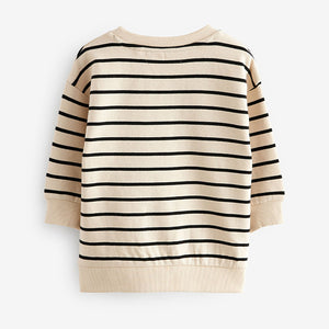 Ecru Cream Stripe Dinosaur Embroidered Crew Neck Sweatshirt (3mths-6yrs)