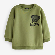Load image into Gallery viewer, Khaki Green Bear Placement Backprint Crew Neck Sweatshirt (3mths-6yrs)
