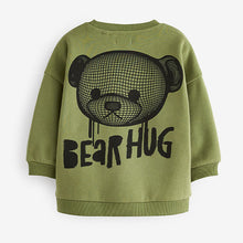 Load image into Gallery viewer, Khaki Green Bear Placement Backprint Crew Neck Sweatshirt (3mths-6yrs)
