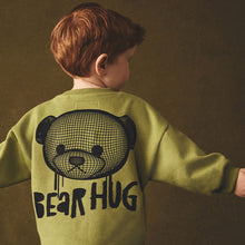 Load image into Gallery viewer, Khaki Green Bear Placement Backprint Crew Neck Sweatshirt (3mths-6yrs)
