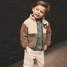 Load image into Gallery viewer, Brown Colourblock Fleece Zip Through Jacket (3mths-7yrs)
