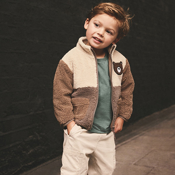 Brown Colourblock Fleece Zip Through Jacket (3mths-7yrs)