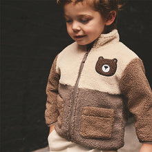Load image into Gallery viewer, Brown Colourblock Fleece Zip Through Jacket (3mths-7yrs)
