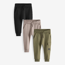 Load image into Gallery viewer, Khaki Green/Grey/Black Super Skinny Utility Joggers 3 Pack (3mths-6yrs)
