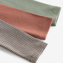 Load image into Gallery viewer, Rust Brown/Sage Green Stripe All Over Print Ribbed Leggings 3 Pack (6mths-5yrs)
