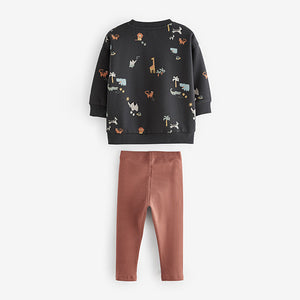 Black/Brown Safari All Over Print Sweatshirt and Leggings Set (3mths-6yrs)