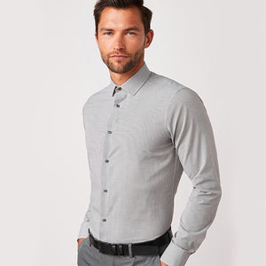 Grey Slim Fit Single Cuff Easy Care Shirts 3 Pack