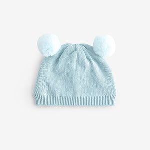 Pale Blue Double Pom Knitted Baby Hat (0mths-2yrs)