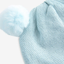 Load image into Gallery viewer, Pale Blue Double Pom Knitted Baby Hat (0mths-2yrs)
