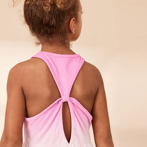 Pink/Apricot Orange Ombre 100% Cotton Jersey Back Detail Tiered Dress (3-12yrs)