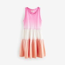 Load image into Gallery viewer, Pink/Apricot Orange Ombre 100% Cotton Jersey Back Detail Tiered Dress (3-12yrs)
