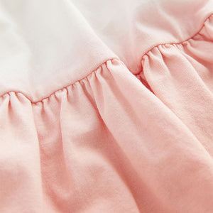 Pink/Apricot Orange Ombre 100% Cotton Jersey Back Detail Tiered Dress (3-12yrs)