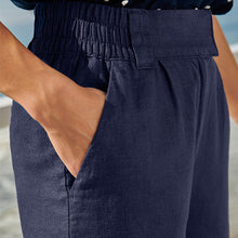 Load image into Gallery viewer, Navy Blue Linen Blend Wide Leg Trousers
