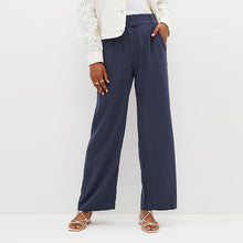 Load image into Gallery viewer, Navy Blue Linen Blend Wide Leg Trousers
