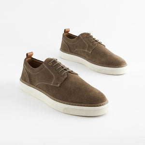 Taupe Brown Suede Cupsole Derby Shoes