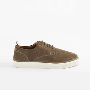 Taupe Brown Suede Cupsole Derby Shoes