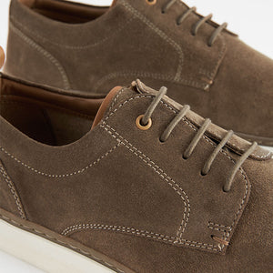 Taupe Brown Suede Cupsole Derby Shoes