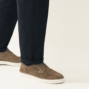 Taupe Brown Suede Cupsole Derby Shoes