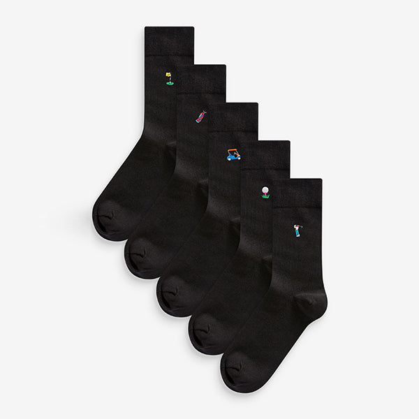 Load image into Gallery viewer, Black Golf Fun Embroidered Socks 5 Pack