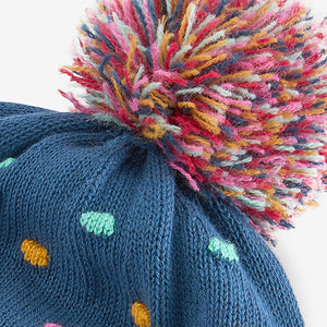 Navy Baby Pom Hat (0mths-18mths)