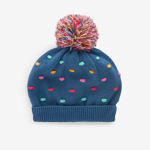 Navy Baby Pom Hat (0mths-18mths)