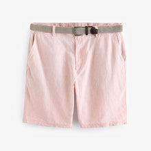 Load image into Gallery viewer, Pink Linen Cotton Chino Shorts with Belt Included
