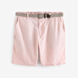 Pink Linen Cotton Chino Shorts with Belt Included