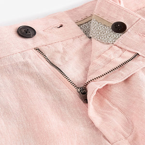 Pink Linen Cotton Chino Shorts with Belt Included