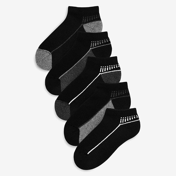 Monochrome 5 Pack Cushioned Footbed Sports Trainer Socks (Older Boys)