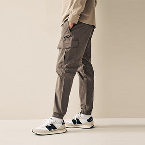 Mushroom Brown Regular Tapered Fit Stretch Utility Cargo Trousers