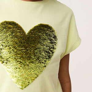 Lime Green Heart Sequin T-Shirt