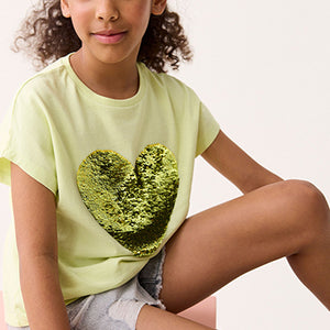 Lime Green Heart Sequin T-Shirt