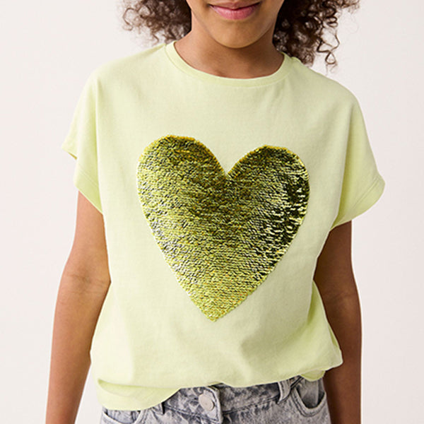 Lime Green Heart Sequin T-Shirt