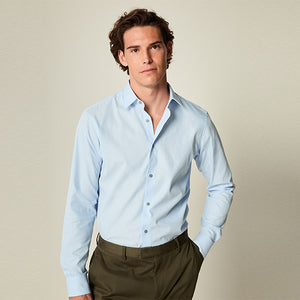 Light Blue Slim Fit Trimmed Easy Care Single Cuff Oxford Shirt