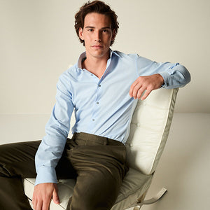 Light Blue Slim Fit Trimmed Easy Care Single Cuff Oxford Shirt