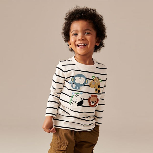 Ecru Stripe Long Sleeve Character T-Shirt (3mths-6yrs)