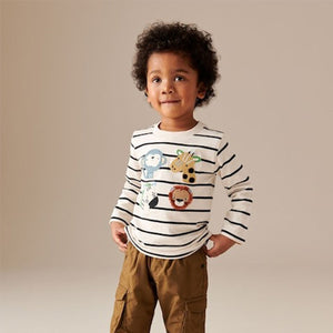 Ecru Stripe Long Sleeve Character T-Shirt (3mths-6yrs)