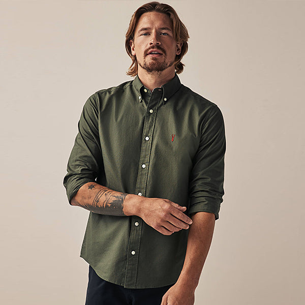 Dark Green Regular Fit Long Sleeve Oxford 100% Cotton Shirt