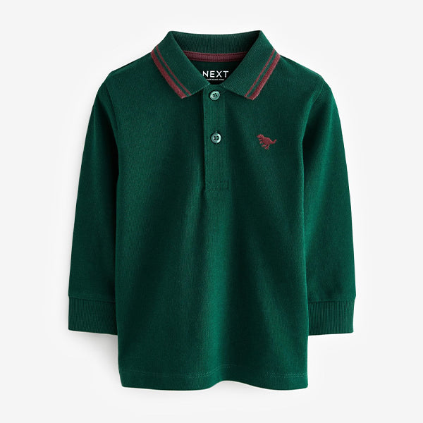 Green 100% Cotton Long Sleeve Polo Shirt (3mths-6yrs)