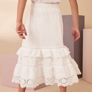 White Textured Broderie Maxi Skirt