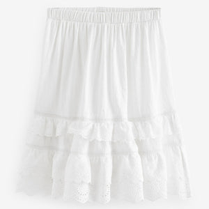 White Textured Broderie Maxi Skirt