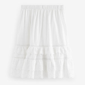 White Textured Broderie Maxi Skirt