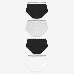 White/Black/Grey Midi Cotton Rich Logo Knickers 4 Pack