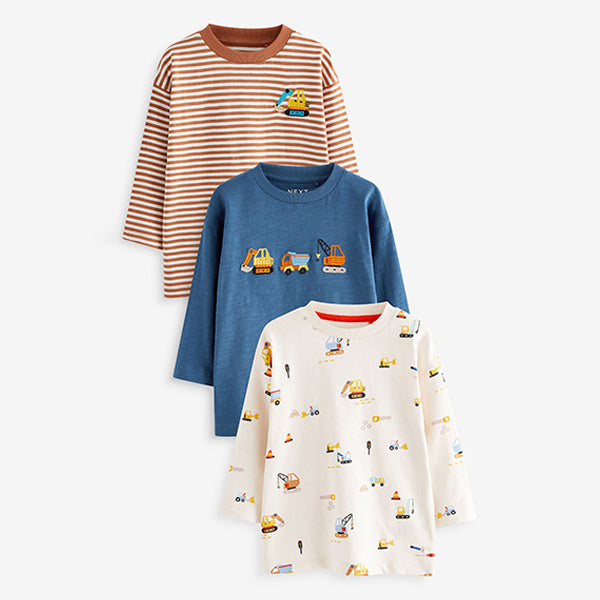 Blue Diggers Long Sleeve Transport T-Shirts 3 Pack (3mths-6yrs)
