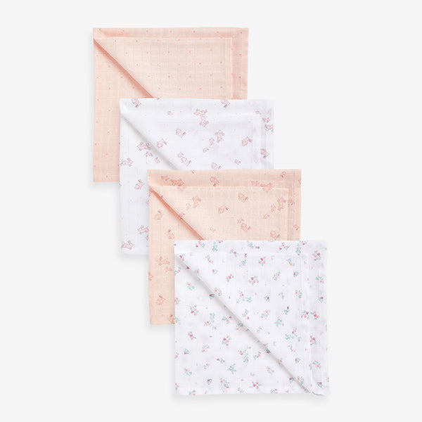 Pink Rabbit Baby Muslin Cloths 4 Packs