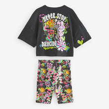 Load image into Gallery viewer, Black Graffiti T-Shirt And Cycling Shorts Set
