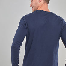 Load image into Gallery viewer, Navy Blue Regular Fit Long Sleeve Crew Neck T-Shirt
